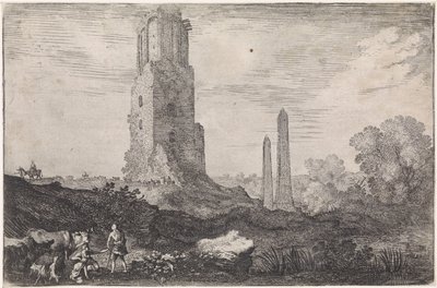 Krajobraz z dwoma obeliskami i „Torre delle Militia” Arkadyjskie pejzaże (tytuł serii) autorstwa Moyses van Wtenbrouck