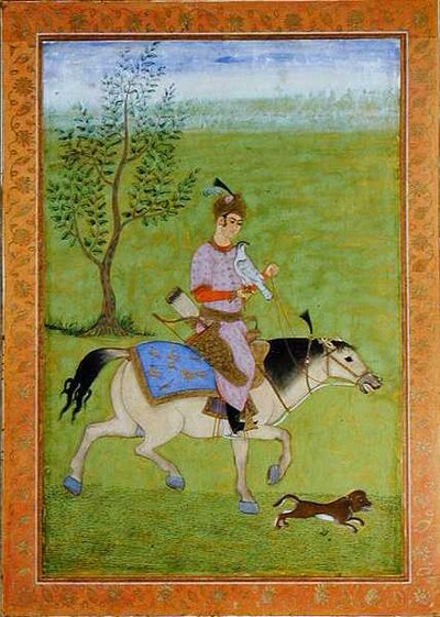Książę sokolnik na koniu, z Dużego Albumu Clive (akwarela na papierze) autorstwa Mughal School