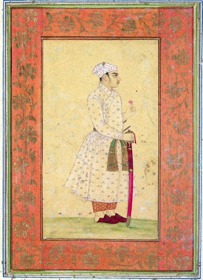 Młody szlachcic dworu Mogołów, z Dużego Albumu Clive (podbarwiony rysunek z wc na papierze) autorstwa Mughal School