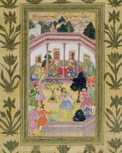 Zakłócenie przez szaleńca na spotkaniu towarzyskim, z Albumu Małego Clive (nieprzezroczyste wc na papierze) autorstwa Mughal School