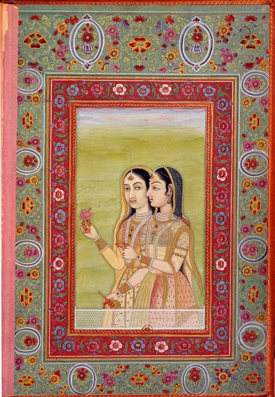 Sztuka indyjska: miniatura przedstawiająca dwie kobiety. XVII wiek (okres Moghole) Paryż, B.N. autorstwa Mughal School