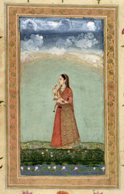 Pani trzymająca miskę róż, z Małego Albumu Clive (nieprzezroczyste wc na papierze) autorstwa Mughal School
