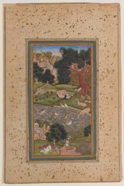 Majnun in the Wilderness, ok. 1600 (nieprzezroczysta akwarela na papierze) autorstwa Mughal School