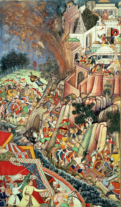 Operacje podczas oblężenia Chitoru, z „Akbarnama”, Mogołów, c.1590 autorstwa Mughal School