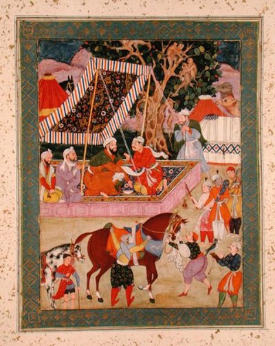 Scena podczas wyprawy Hawkinga, z albumu Large Clive, ok. 1570 autorstwa Mughal School