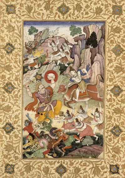 Śiwa zabijający demona Andhakę, ok. 1585-90 r. autorstwa Mughal School