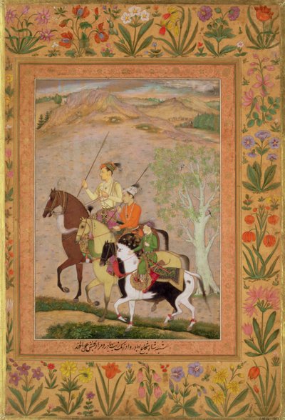 Trzej książęta na polowanie, c.1635 autorstwa Mughal School