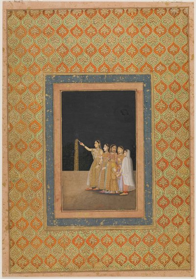 Dworskie panie bawiące się fajerwerkami, ca. 1740. autorstwa Muhammad Afzal