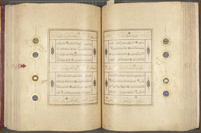 Fol 137 verso 183 recto, Timurid Koran, 1441 (tusz i złoto na papierze) autorstwa Muhammad Mumin Abdallah Al Murwand