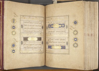 Fol 310 verso 311 recto, Timurid Koran, 1441 (tusz i złoto na papierze) autorstwa Muhammad Mumin Abdallah Al Murwand