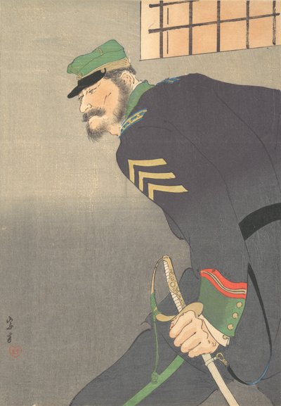 Druk, [żołnierz z mieczem], ca. 1906. autorstwa Munakata