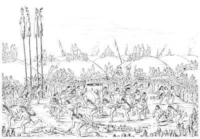 Ceremonia Religijna, Mandan Village. autorstwa Myers and Co