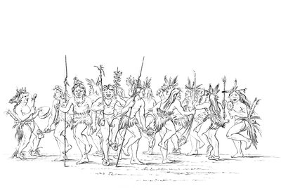 Plemię Siuksów wykonujące taniec żebraka, 1841. autorstwa Myers and Co