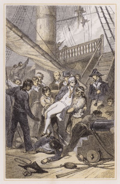 Śmierć Nelsona pod Trafalgarem (kolorowy grawerunek) autorstwa Myles Birket (after) Foster