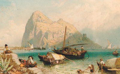Skała Gibraltarska, z Algeciras (kolor lito) autorstwa Myles Birket (after) Foster