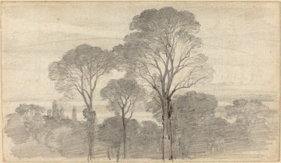 Wieczorny krajobraz z wysokimi drzewami autorstwa Myles Birket Foster