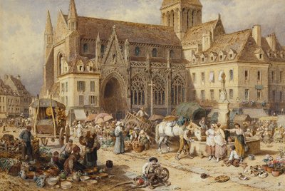 W Gervaise, Falaise: Dzień Targowy, autorstwa Myles Birket Foster
