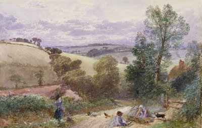 Postacie zbierające gałązki przy drodze autorstwa Myles Birket Foster