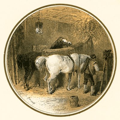 Konie w stajni autorstwa Myles Birket Foster