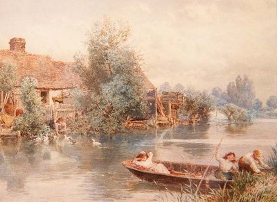 Bawić się nad rzeką (akwarela) autorstwa Myles Birket Foster