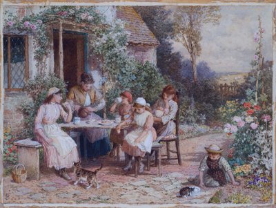 Podwieczorek (ołówek i akwarela podkreślone bielą na karcie) autorstwa Myles Birket Foster