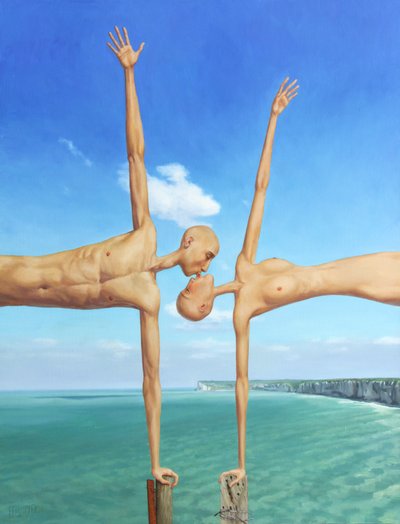 Surrealistyczna para całująca się autorstwa Myriam Feuilloley