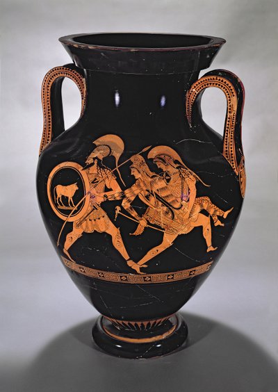 Czerwona amfora brzuszna na strychu przedstawiająca porwanie Antiope z Tezeuszem i Pirithousem, ok. 500-490 p.n.e. (ceramika) autorstwa Myson