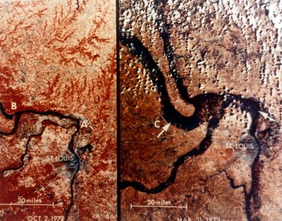 Ziemia z kosmosu - rzeka Missisipi i St Louis, USA, ok. 1980r. autorstwa NASA Images