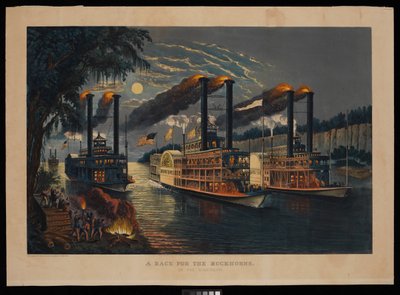 Wyścig o rogi Buckhorna na Missisipi autorstwa N. and Ives J.M. (1824 95) Currier