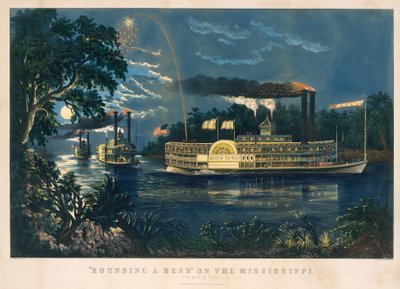 „Zaokrąglanie zakrętu” na Missisipi – pożegnalny salut autorstwa Currier and Ives