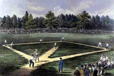 American National Game of Baseball, Grand Match For the Championship na The Elysian Fields, Hoboken, NJ 1866 (kolor lito) autorstwa Currier and Ives