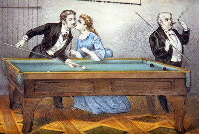 pocałunek podczas gry w bilard autorstwa N. and Ives J.M. (1824 95) Currier