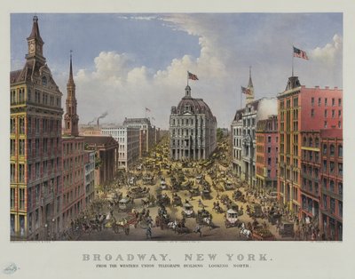 Broadway, Nowy Jork z budynku telegraficznego Western Union patrząc na północ autorstwa Currier and Ives