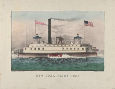 New York Ferry Boat, ok. 1860-65 (ręcznie kolorowana litografia) autorstwa Currier and Ives
