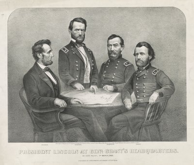 Prezydent Lincoln w Genl. Siedziba Granta, c.1865 (litografia) autorstwa Currier and Ives