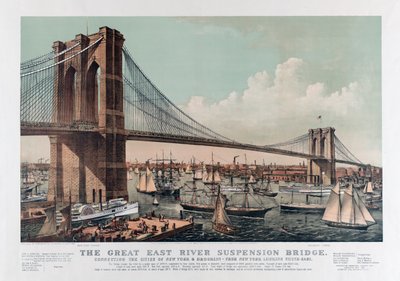 The Brooklyn Bridge autorstwa Currier & Ives, c.1892 (lito chromokolorowe) autorstwa Currier and Ives