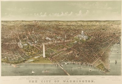 Miasto Waszyngton: widok z lotu ptaka z Potomac patrząc na północ autorstwa Currier and Ives
