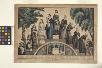Życie i wiek kobiety/Etapy życia kobiety od kołyski po grób (litografia ręcznie kolorowana) autorstwa N. and Ives J.M. (1824 95) Currier