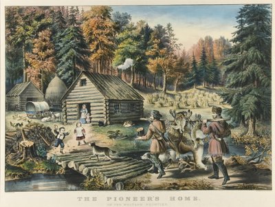 Dom pioniera na zachodniej granicy autorstwa Currier and Ives
