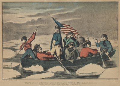Waszyngton przekracza Delaware wieczorem poprzedzający bitwę pod Trenton, 5 grudnia 1776 r. autorstwa Currier and Ives