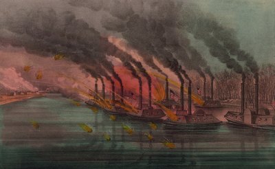 Bombardowanie i zdobycie Fort Henry przez kanonierki federalne, 1862 autorstwa N. and Ives, J.M. Currier