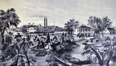 Currier & Ives ilustracja XIX wieku. Wysoka woda w Missisipi autorstwa N. and Ives, J.M. Currier