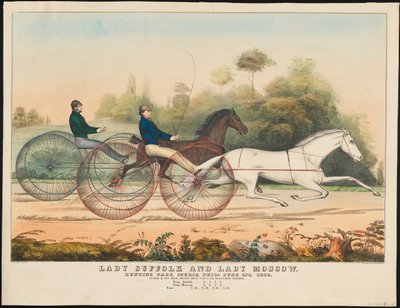 Lady Suffolk i Lady Moscow, Hunting Park Course, Filadelfia, 13 czerwca 1850 r. (litografia ręcznie kolorowana) autorstwa N. and Ives, J.M. Currier