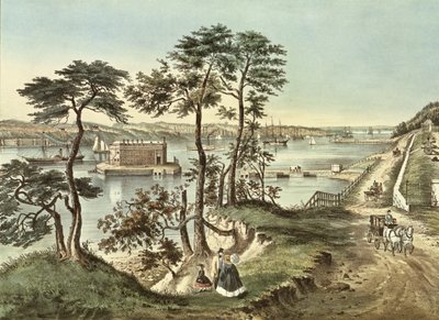 Staten Island i Narrows z Fort Hamilton autorstwa N. and Ives, J.M. Currier