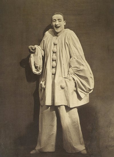 Pierrot Laughing (francuski mim Charles Deburau), fot. Gaspard-Felix Tournachon aka Nadar, c. 1855 autorstwa Nadar