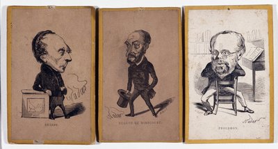 3 Zarzut portretowy (zarzut portretowy): Francois Pierre Guillaume Guizot (1787-1874), francuski historyk i polityk, Charles Jean-Baptiste (Jean Baptiste) Jacquot dit Eugene de Mirecourt (1812-1880), francuski dziennikarz i pisarz oraz Pierre -Józef Proudh autorstwa Nadar
