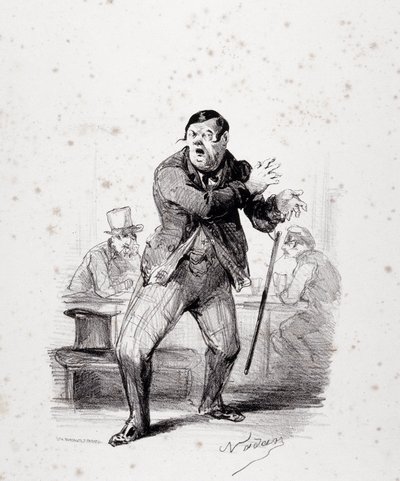 Komicy na scenie. Tabliczka umieszczona w albumie „Les Ficelles Dramatiques unrolled by Berthelier de l’opera comique” (litografia) autorstwa Nadar