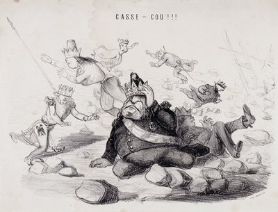 Dareneck!!! (Złamanie karku). Litografia Gabriela Auberta, drukarza w Paryżu, który wydaje gazetę „La Caricature” autorstwa Nadar