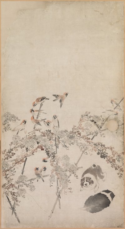 Szczenięta, Wróble i Chryzantemy, 1754-1799. autorstwa Nagasawa Rosetsu