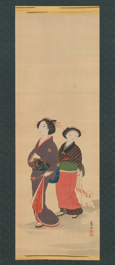 Dwie kobiety i szczeniak przed 1785 rokiem. autorstwa Nagasawa Rosetsu